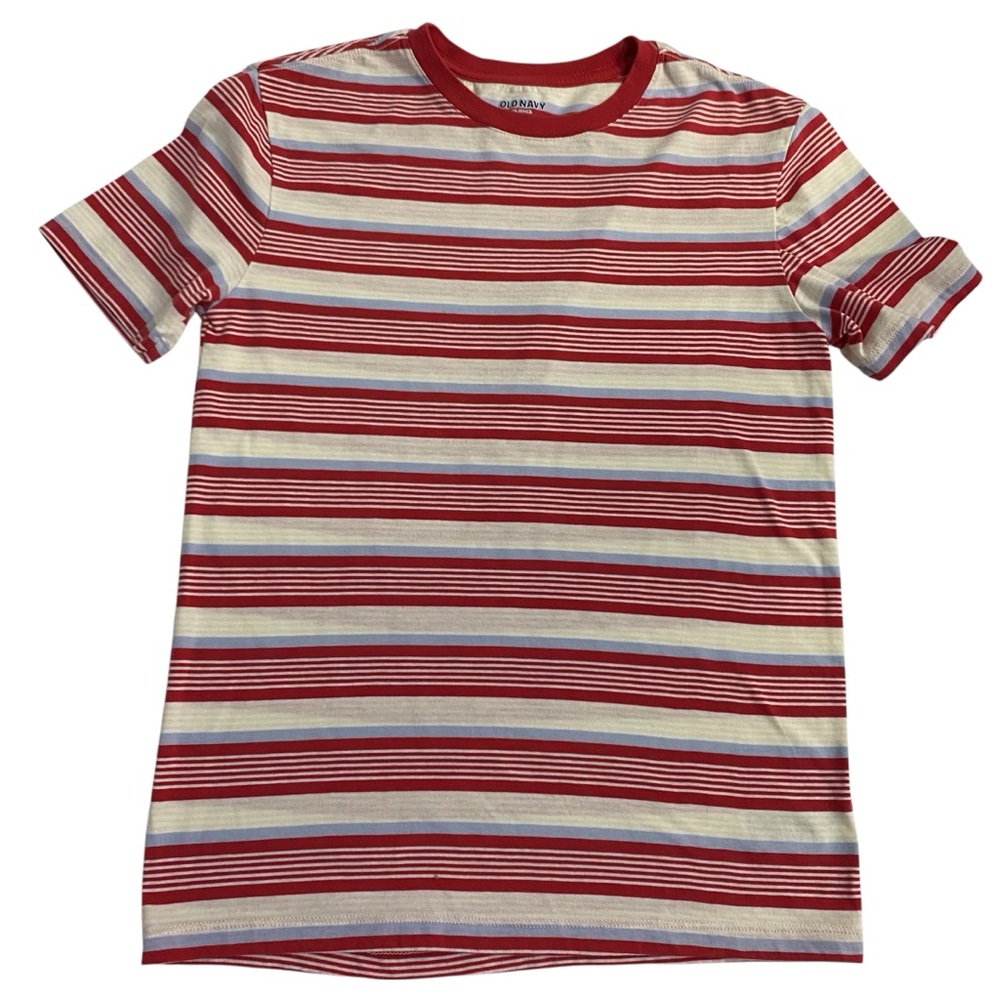 Old Navy Red, White and Light Blue Striped Short Sleeve Tee